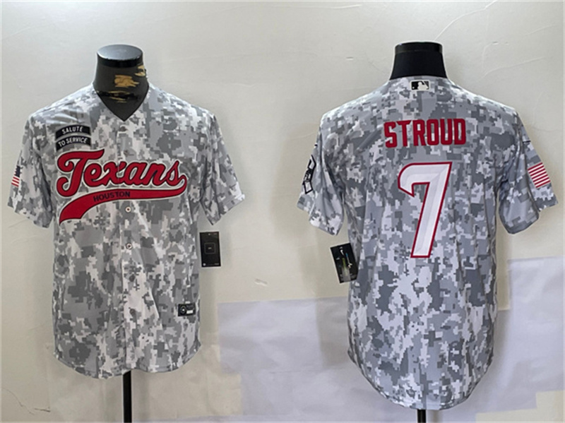Men's Houston Texans #7 C.J. Stroud 2024 Arctic Camo Salute to Service Stitched Baseball Jersey Men's Houston Texans #7 C.J. Stroud 2024 Arctic Camo Salute to Service Stitched Baseball Jersey
